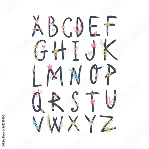 Hand drawn floral alphabet letters, vector clip art. Good for wedding labels and other