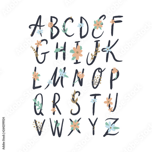 Hand drawn floral alphabet letters, vector clip art. Good for wedding labels and other