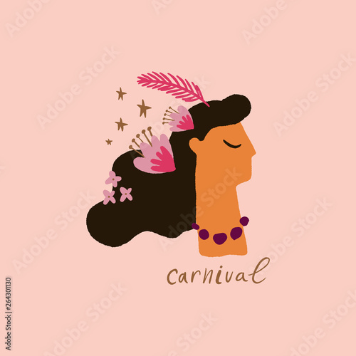 Vector illustration of a colorful Brazil Carnival girl