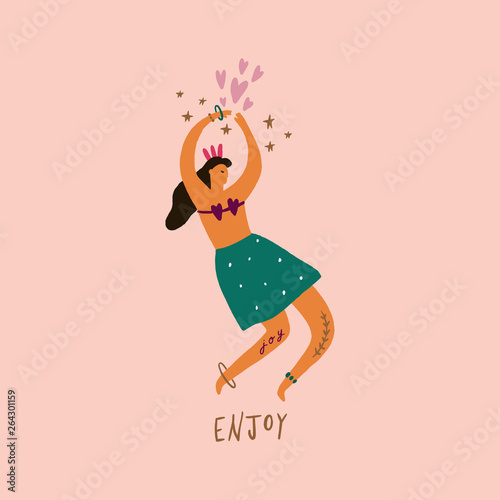Vector illustration of a colorful Brazil Carnival dancing girl
