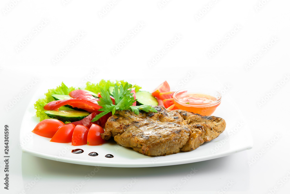 steak meat prepared with fresh vegetables steak meat prepared with fresh vegetables