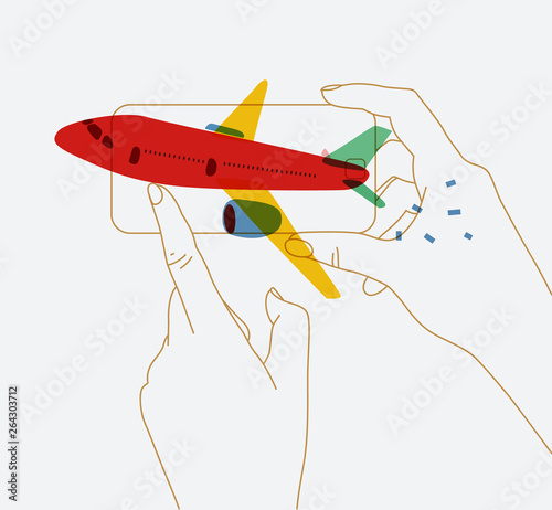 Hand phone buying flight tickets red