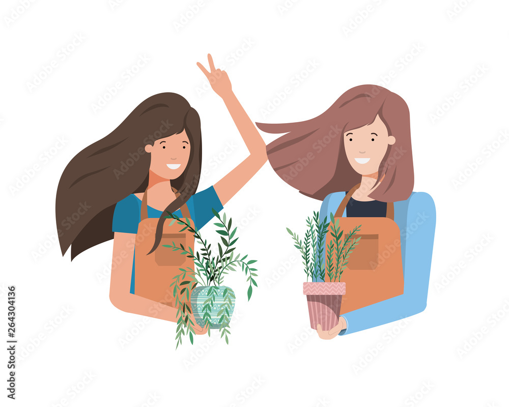 women with houseplant avatar character women with houseplant avatar character