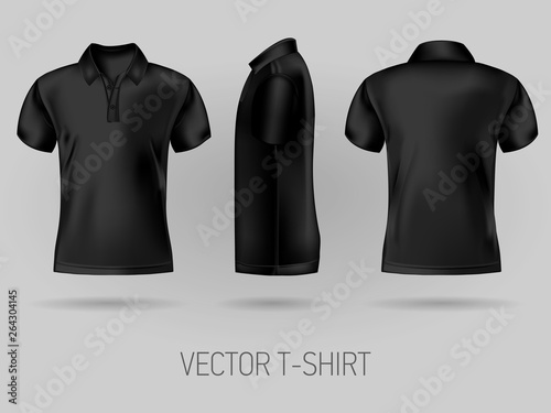 black short sleeve polo shirt design templates front, back, and side views . vector t-shirt mock up