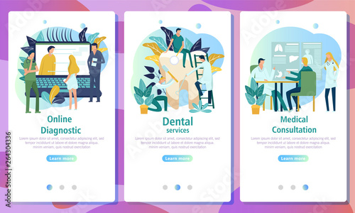 Web page design template for online medical support, health care, laboratory, dental services, a family doctor, diagnostic. Vector illustration for the website and mobile landing page