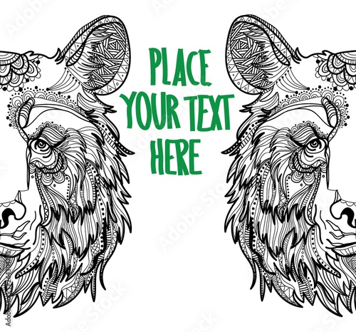 The head of a bear. Meditation, coloring of the mandala. Fluffy face with large ears. Drawing manually, templates. Strips, points, arrows . Mighty predator.