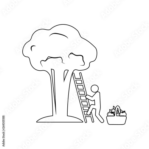 man collects fruit from a tree icon. Element of Garden for mobile concept and web apps icon. Outline, thin line icon for website design and development, app development photo