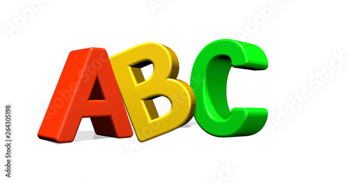 3D illustration of ABC text on white background. 3D rendering.