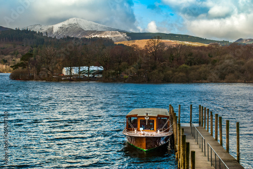 A small boat parked in the Lake District area.