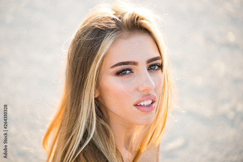 Beautiful female face. Outdoor lifestyle portrait of beautiful young woman. Natural beauty. Travel and youth. Perfect white teeth. Close up. Healthy hair. Beautiful female face. Outdoor lifestyle portrait of beautiful young woman. Natural beauty. Travel and youth. Perfect white teeth. Close up. Healthy hair.