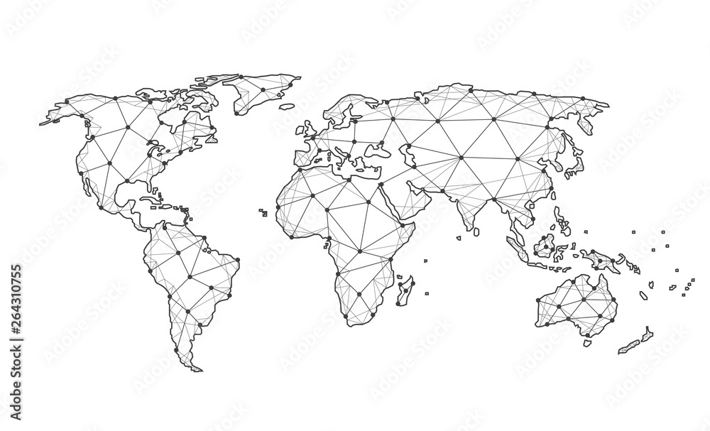Fototapeta Global network connection. World map point and line composition concept of global business. Vector Illustration