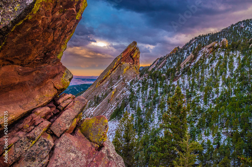 Beautiful Spring Sunset at Flatirons in Colorado