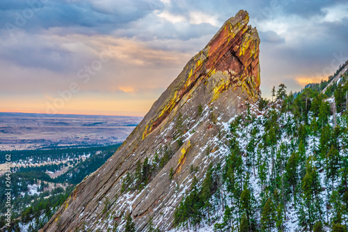 Beautiful Spring Sunset at Flatirons in Colorado photo