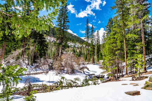 Beautiful Spring Hike to Frozen Ouzel Falls in Rocky Mountain National Park in Colorado  photo