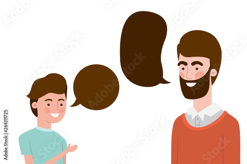 father with son and speech bubble character