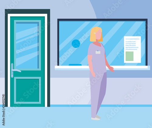 female medicine worker in hospital reception