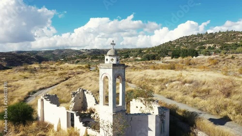 Flying over St Nicholas Abandoned Church at Kouris dam. Limnassol District, Cyprus photo