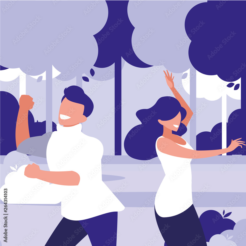 young couple dancing in the park characters young couple dancing in the park characters