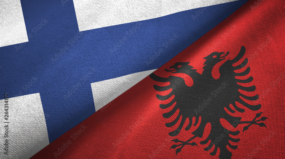 Finland and Albania two flags textile cloth, fabric texture Finland and Albania two flags textile cloth, fabric texture