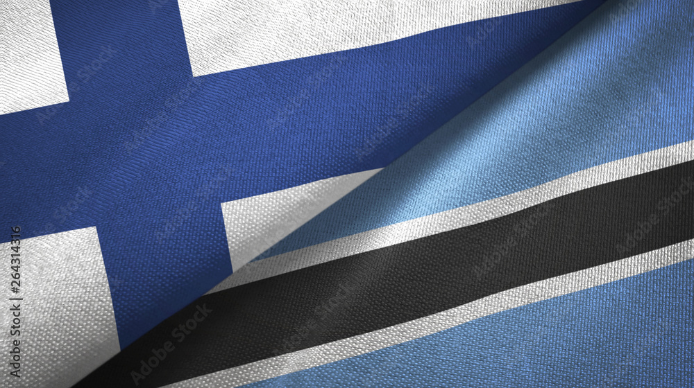 Finland and Botswana two flags textile cloth, fabric texture Finland and Botswana two flags textile cloth, fabric texture