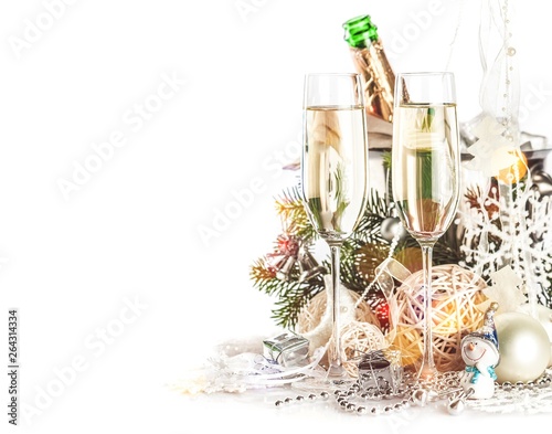 Champagne Glasses with Christmas / New Year Decorations