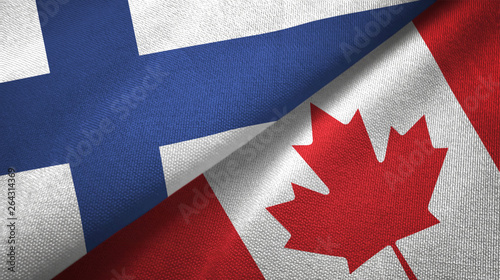Foto Finland and Canada two flags textile cloth, fabric texture