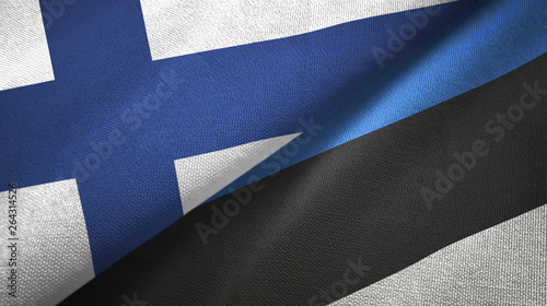 Finland and Estonia two flags textile cloth, fabric texture