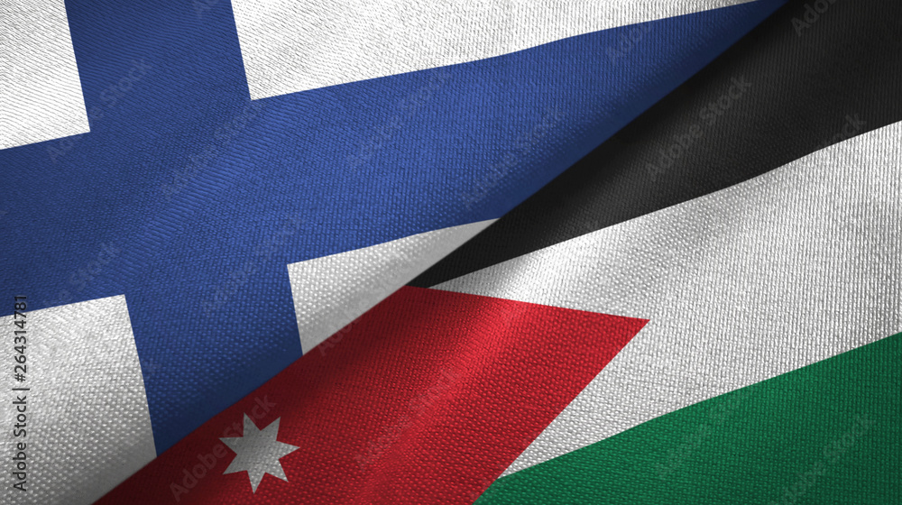 Finland and Jordan two flags textile cloth, fabric texture Finland and Jordan two flags textile cloth, fabric texture