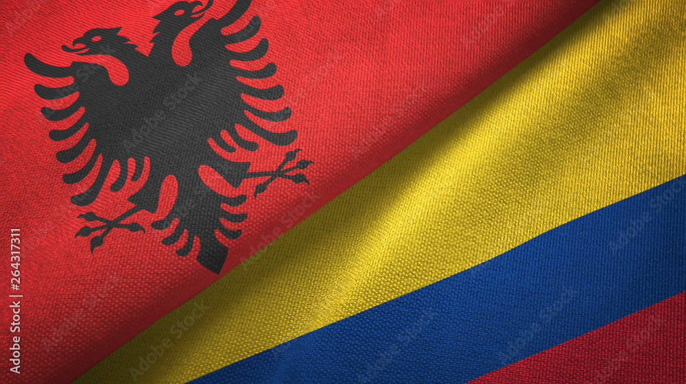 Albania and Colombia two flags textile cloth, fabric texture Albania and Colombia two flags textile cloth, fabric texture