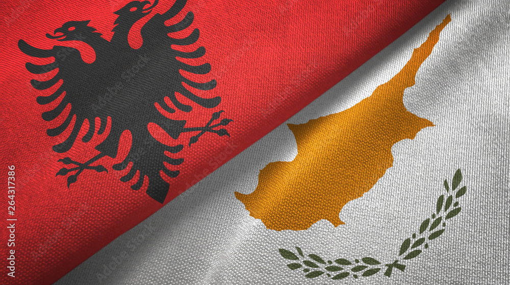 Albania and Cyprus two flags textile cloth, fabric texture Albania and Cyprus two flags textile cloth, fabric texture