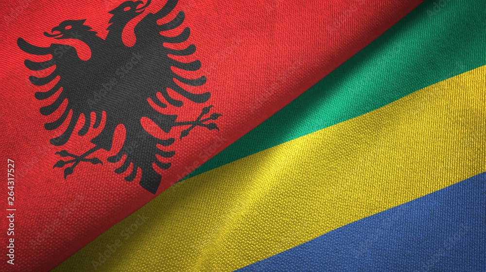 Albania and Gabon two flags textile cloth, fabric texture Albania and Gabon two flags textile cloth, fabric texture