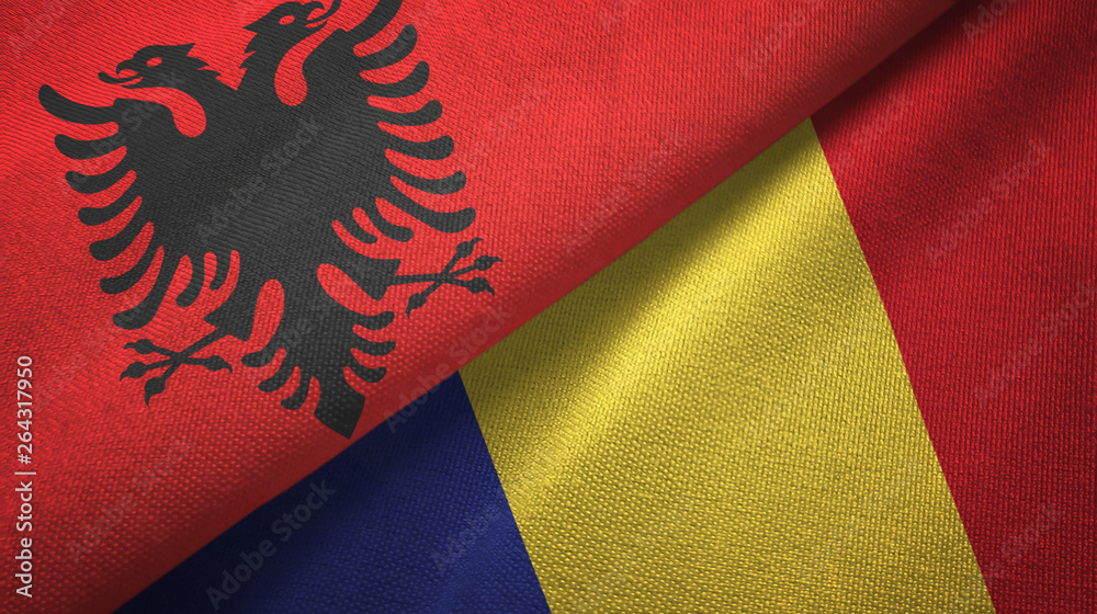 Albania and Romania two flags textile cloth, fabric texture Albania and Romania two flags textile cloth, fabric texture