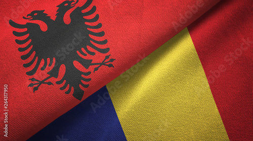 Albania and Romania two flags textile cloth, fabric texture