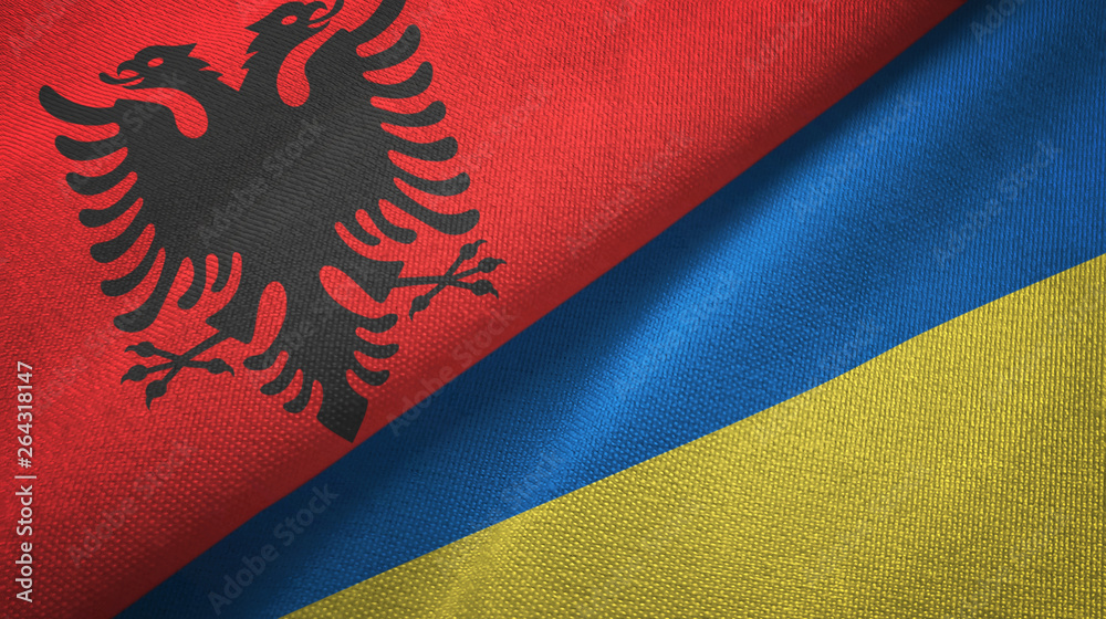 Albania and Ukraine two flags textile cloth, fabric texture Albania and Ukraine two flags textile cloth, fabric texture