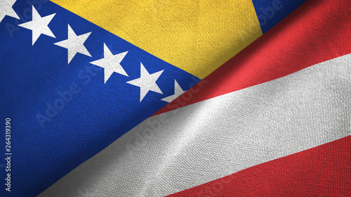 Bosnia and Herzegovina and Austria two flags textile cloth, fabric texture