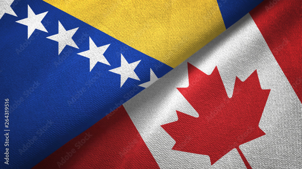 Bosnia and Herzegovina and Canada two flags textile cloth, fabric texture Bosnia and Herzegovina and Canada two flags textile cloth, fabric texture