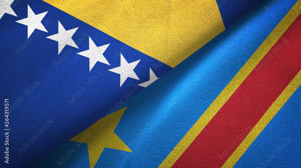 Bosnia and Herzegovina and Congo Democratic Republic two flags textile cloth Bosnia and Herzegovina and Congo Democratic Republic two flags textile cloth
