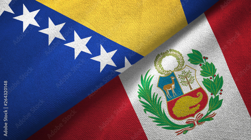 Bosnia and Herzegovina and Peru two flags textile cloth, fabric texture Bosnia and Herzegovina and Peru two flags textile cloth, fabric texture