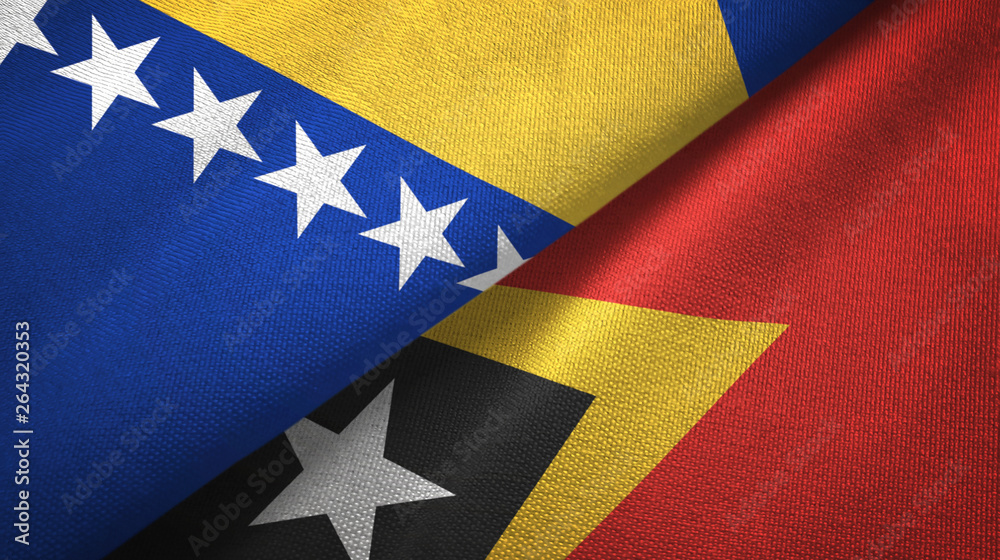 Bosnia and Herzegovina and Timor-Leste East Timor two flags textile cloth Bosnia and Herzegovina and Timor-Leste East Timor two flags textile cloth