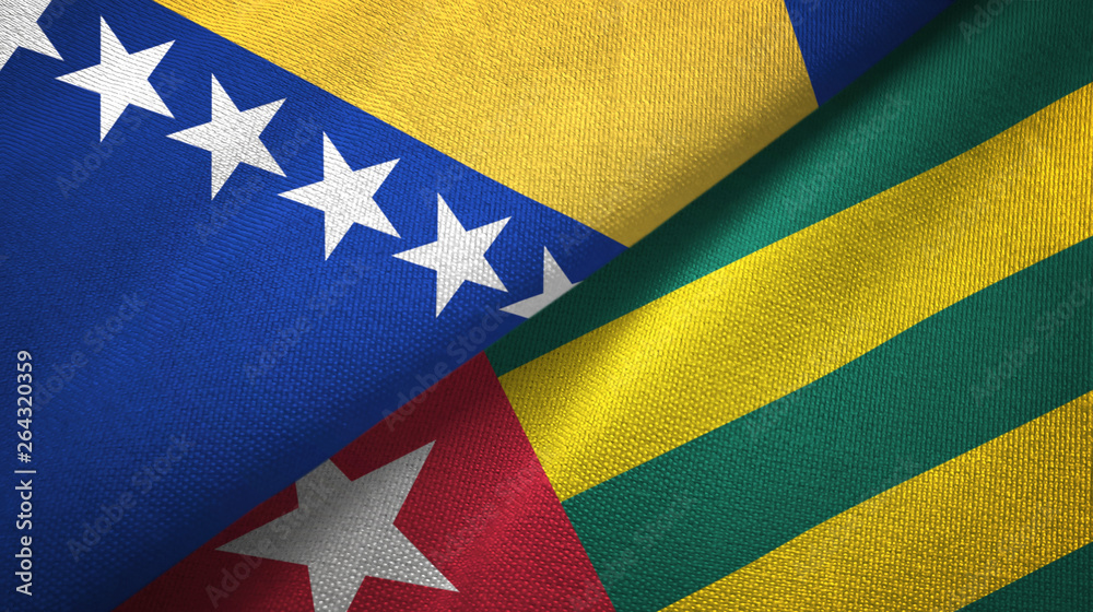 Bosnia and Herzegovina and Togo two flags textile cloth, fabric texture Bosnia and Herzegovina and Togo two flags textile cloth, fabric texture