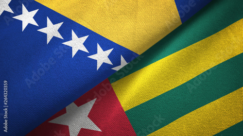 Billede på lærred Bosnia and Herzegovina and Togo two flags textile cloth, fabric texture