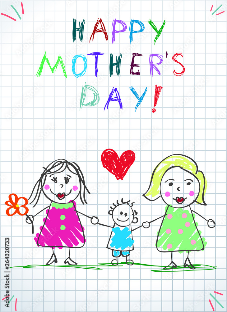 Lgbt Family. Happy Mothers Day Women, Adopted Boy Lgbt Family. Happy Mothers Day Women, Adopted Boy