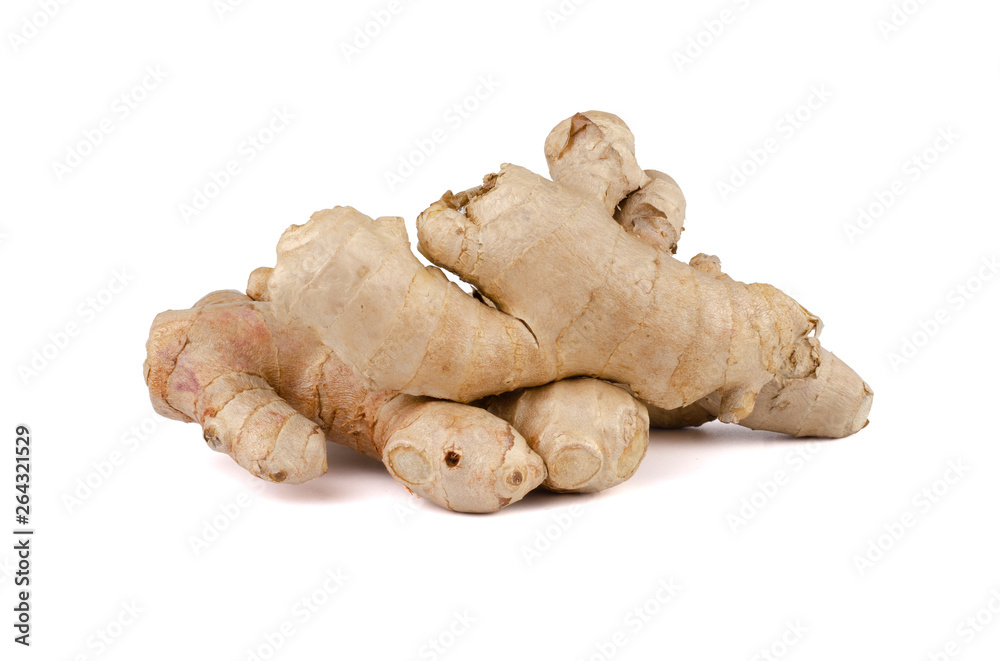 Fresh Ginger roots isolated on white background.