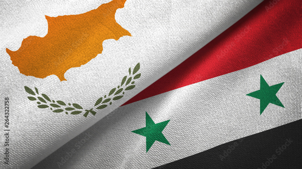 Cyprus and Syria two flags textile cloth, fabric texture