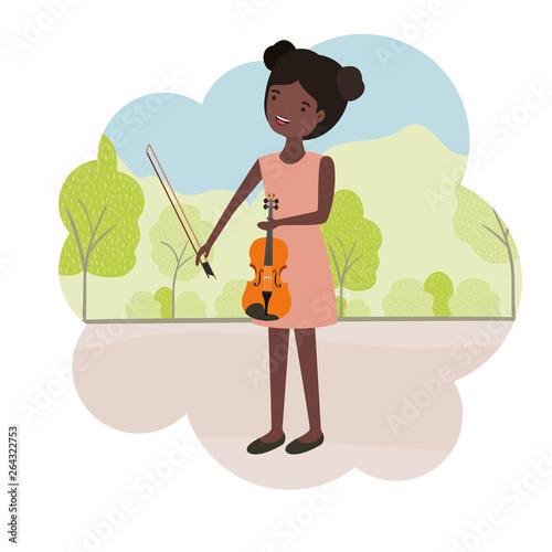 woman with violin in landscape avatar character