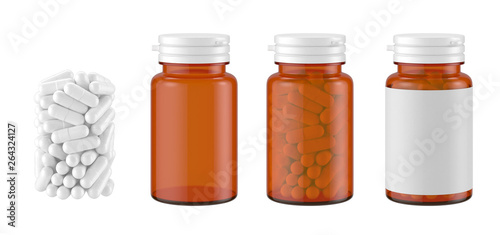 Brown medicine bottle isolated on white background, 3d rendering