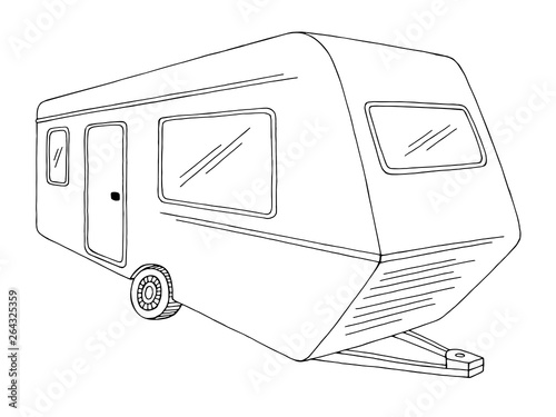 Camper graphic black white sketch illustration vector