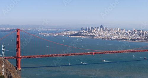 San Francisco panorama with two bridges Golden Gate bridge Bay overlook