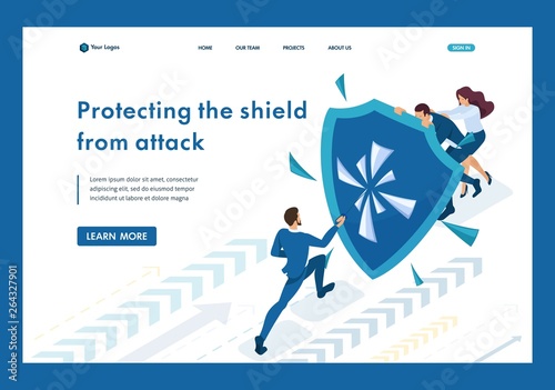 Isometric Businessmen Hiding Behind a Shield