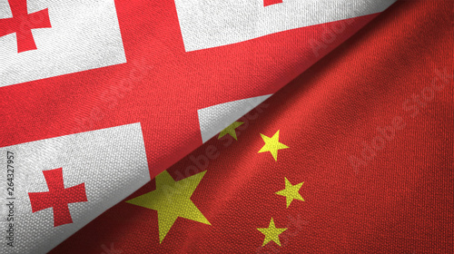 Photography Georgia and China two flags textile cloth, fabric texture